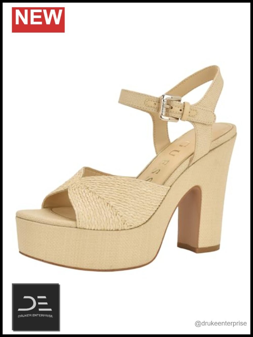 Woven Platform Heeled Sandals with Braided Vamp and Ankle Strap